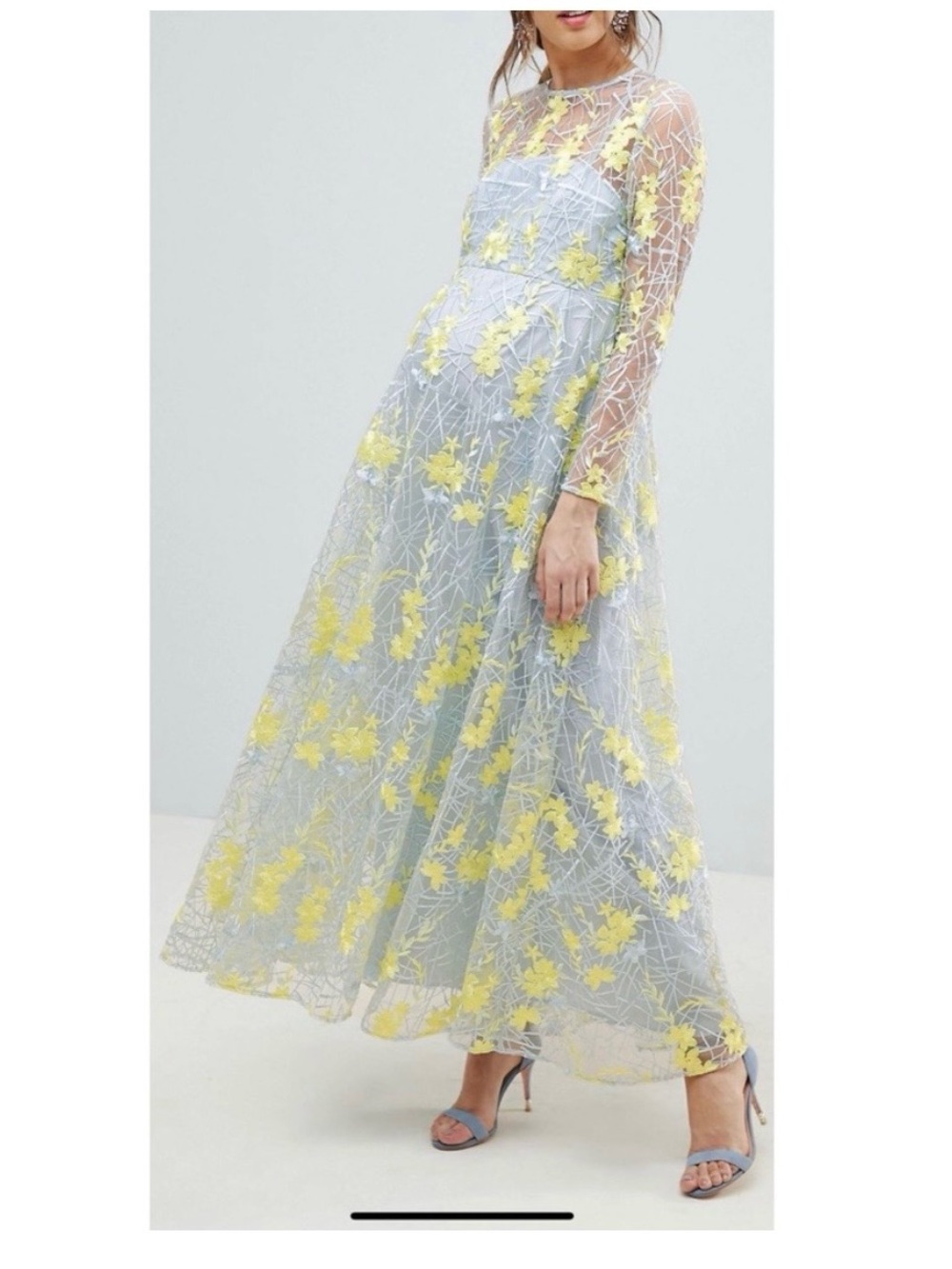 ASOS Maternity Light Blue Maxi Dress with Yellow Floral Appliqué